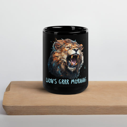 Lion Black Glossy Mug